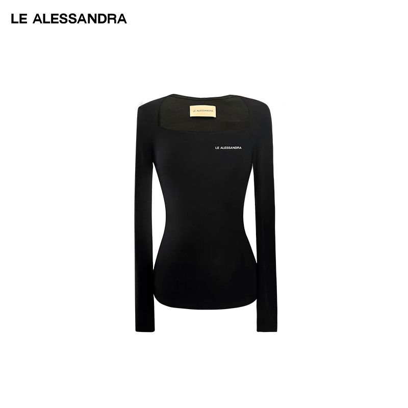 品牌直营 LE ALESSANDRA 秋冬交叉方领挂脖修身亲肤上衣T恤打底衫