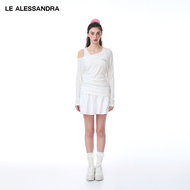 品牌直营LE ALESSANDRA白色露肩防晒长袖背心两件套早秋T恤打底衫