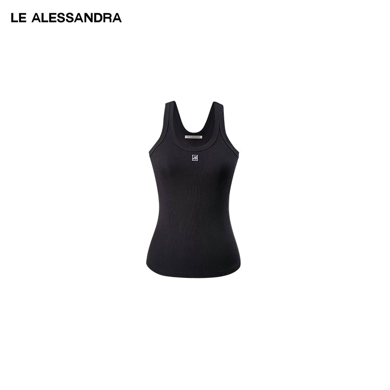 品牌直营 LE ALESSANDRA 真丝混纺针织肌理坦克刺绣LOGO背心