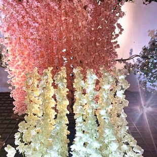 婚庆樱花藤条花悬挂枝条缠绕藤蔓花条树仿真桃花装饰花藤垂吊花艺