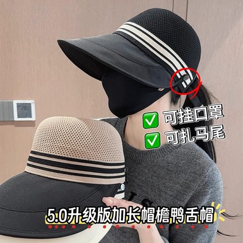 夏季新款镂空透气渔夫帽女可挂口罩户外遮阳防晒扎马尾时尚鸭舌帽
