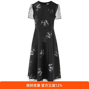 朗2025夏季 印花收腰A字连衣裙子长 新款 高级感姿欧根纱法式