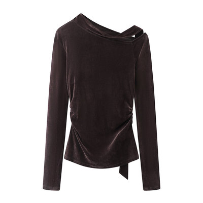 风斜领丝绒针织衫打底衫女