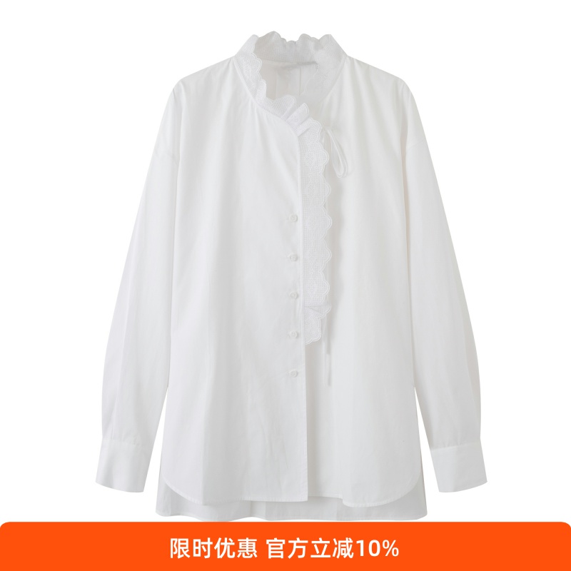 蕾丝边拼接衬衫女上衣
