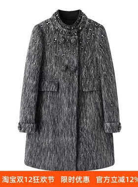 25冬季格雷少女花灰色长毛呢重工钉珠外套24D02SY134