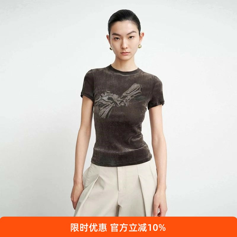 夏季新款丝绒印花短袖圆领T恤