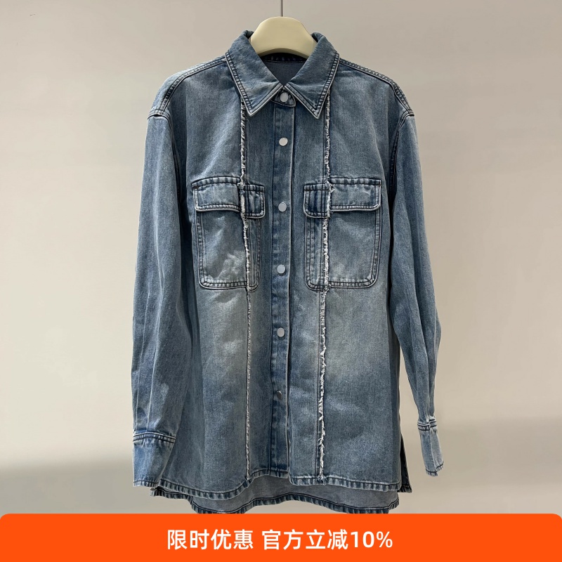 新款百搭宽松翻领牛仔衬衫外套女