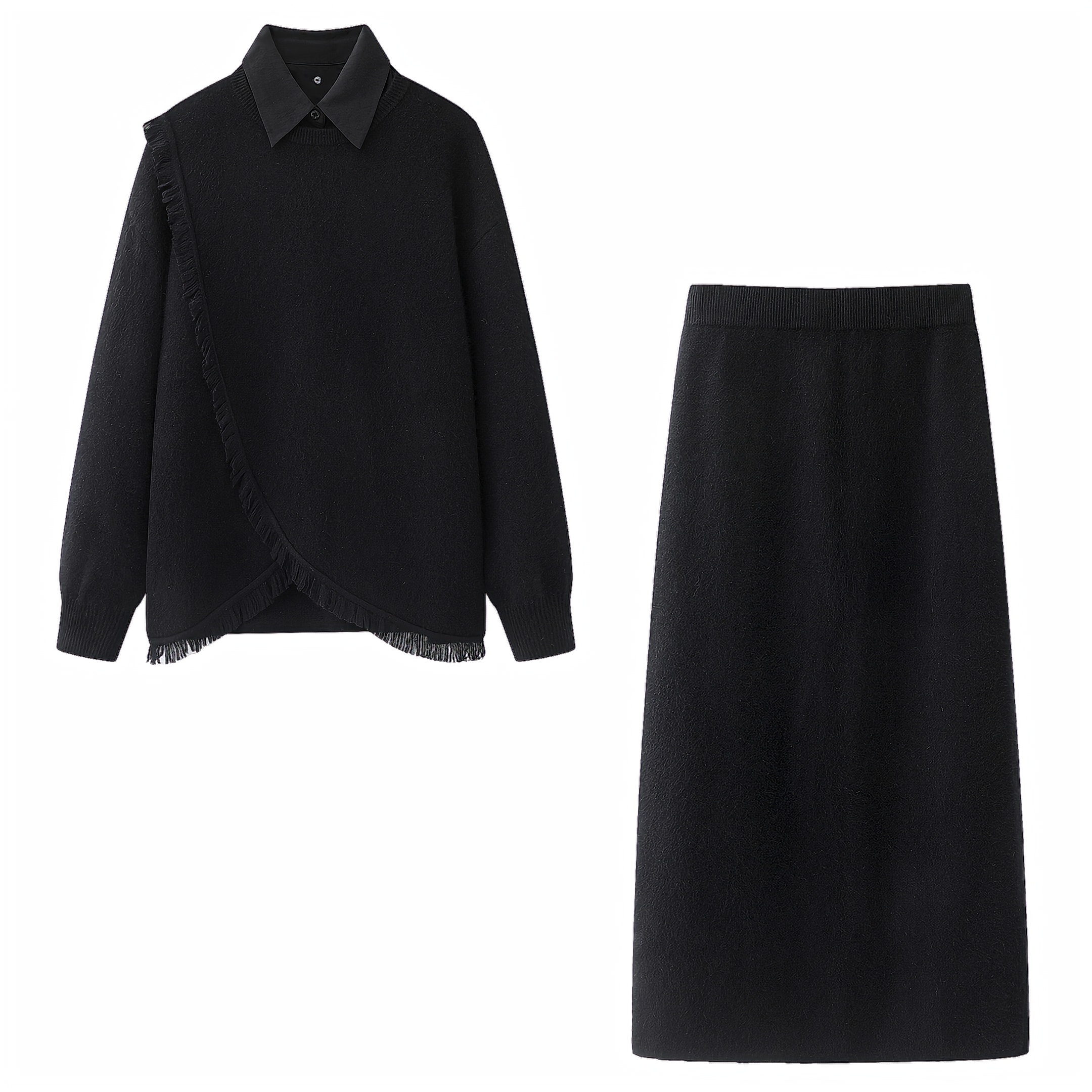 套头针织衫上衣半身裙套装