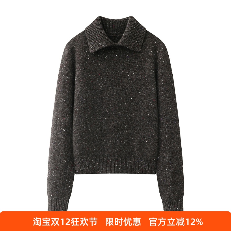 新款翻领宽松针织衫毛衣女