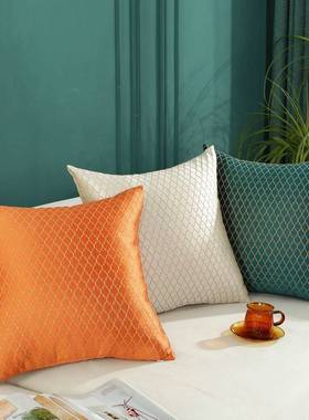 新中式格纹橙色抱枕现代轻奢酒店样板间沙发靠枕办公室久坐靠腰枕