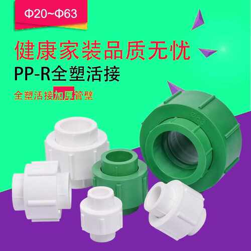 ppr全塑活接自来水管热熔配件接头管件4分6分25中大体20-75白绿色