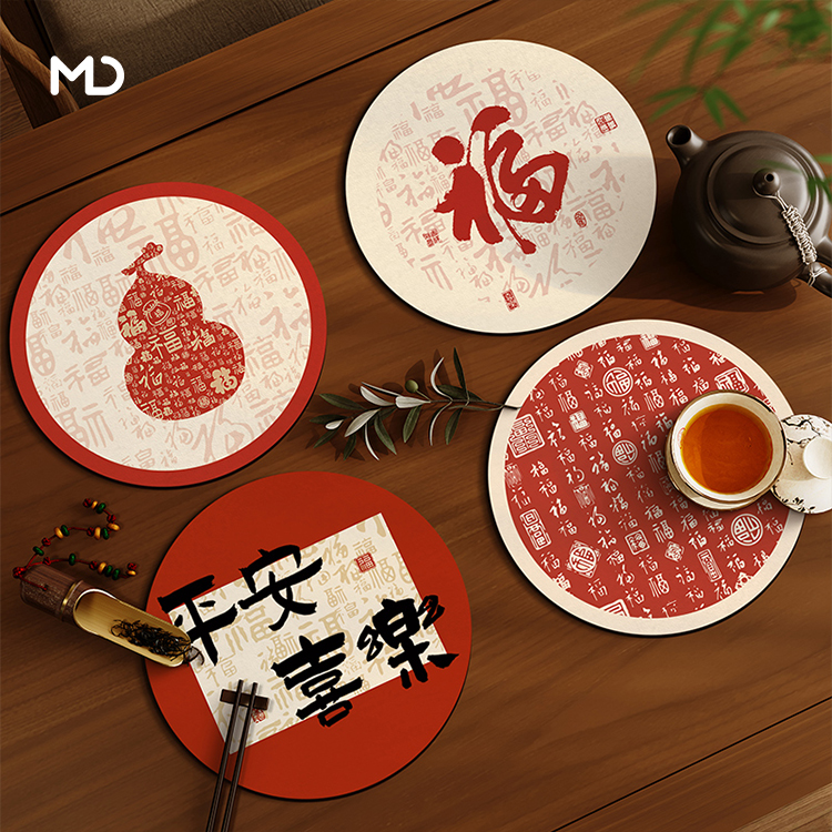 新中式圆形杯垫硅藻泥吸水速干餐桌隔热垫餐垫咖啡茶杯垫子碗盘垫