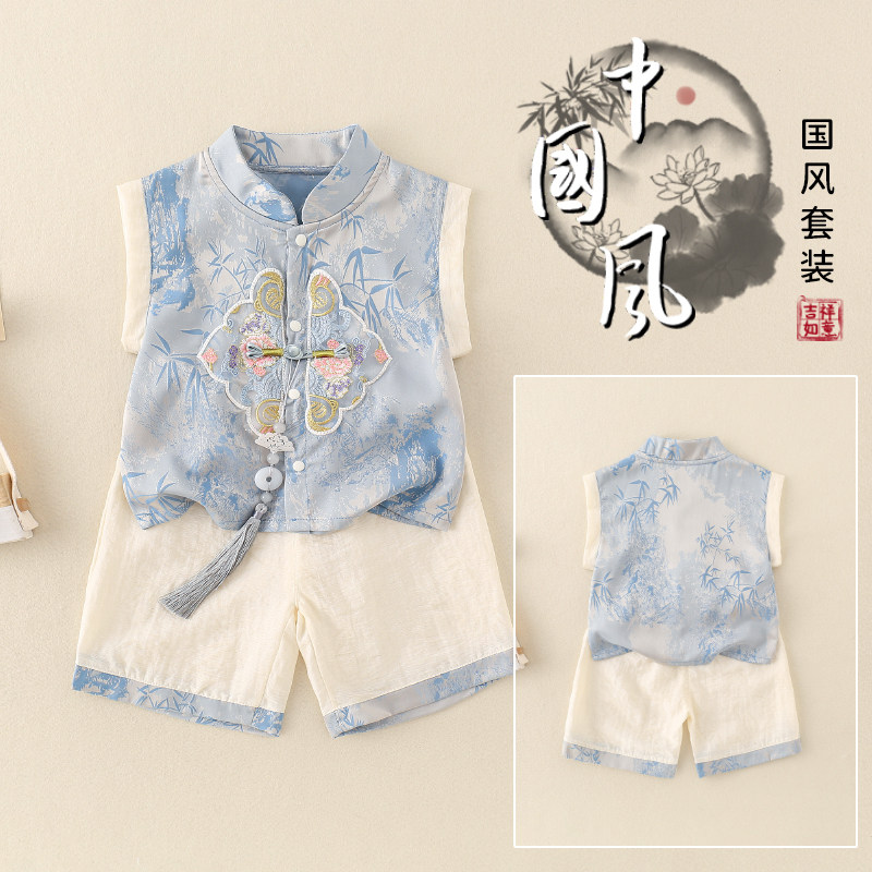 全棉纯棉1到两岁宝宝衣服男夏天薄款国风套装周岁宴礼服婴幼儿夏图片