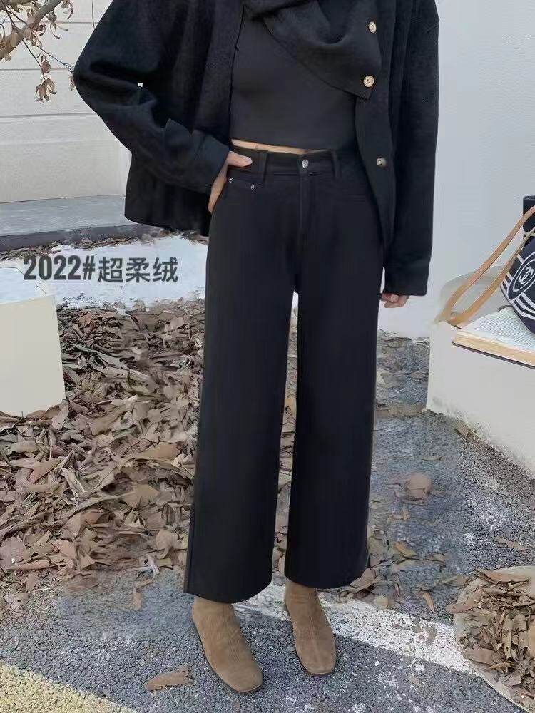 黑色烟管裤直筒牛仔裤女秋冬季2025新款高腰修身小个子九分法棍裤