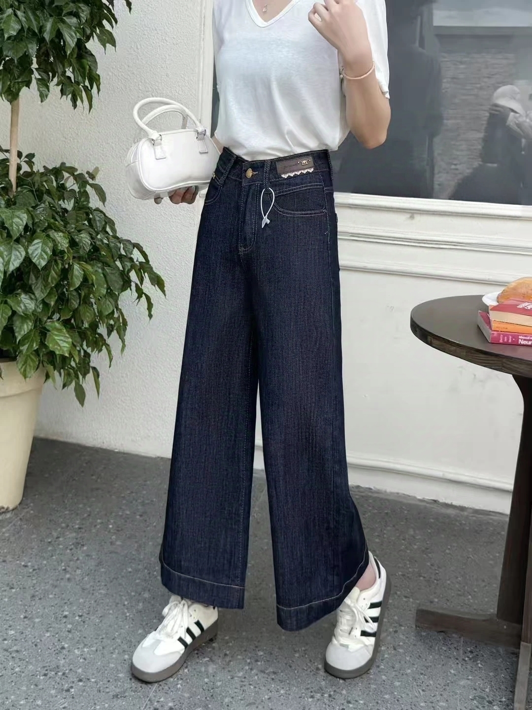 丹宁蓝阔腿牛仔裤2025年女夏季新款遮胯柔软弹力薄款八分裤小个子