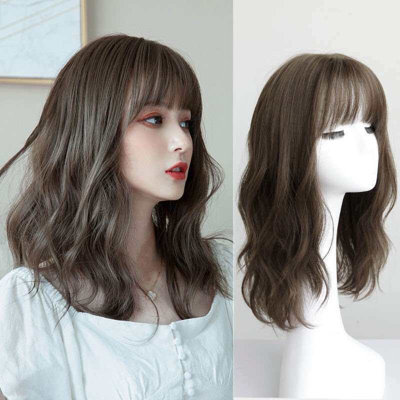 假发女中长发全头逼真齐肩锁骨短卷发学生网红微卷圆脸时尚假发套