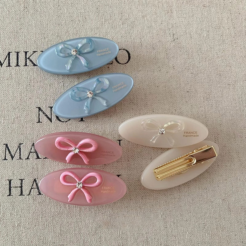 韩系蝴蝶结甜美鸭嘴夹金标椭圆边夹少女心闪钻碎发夹小众春夏发饰