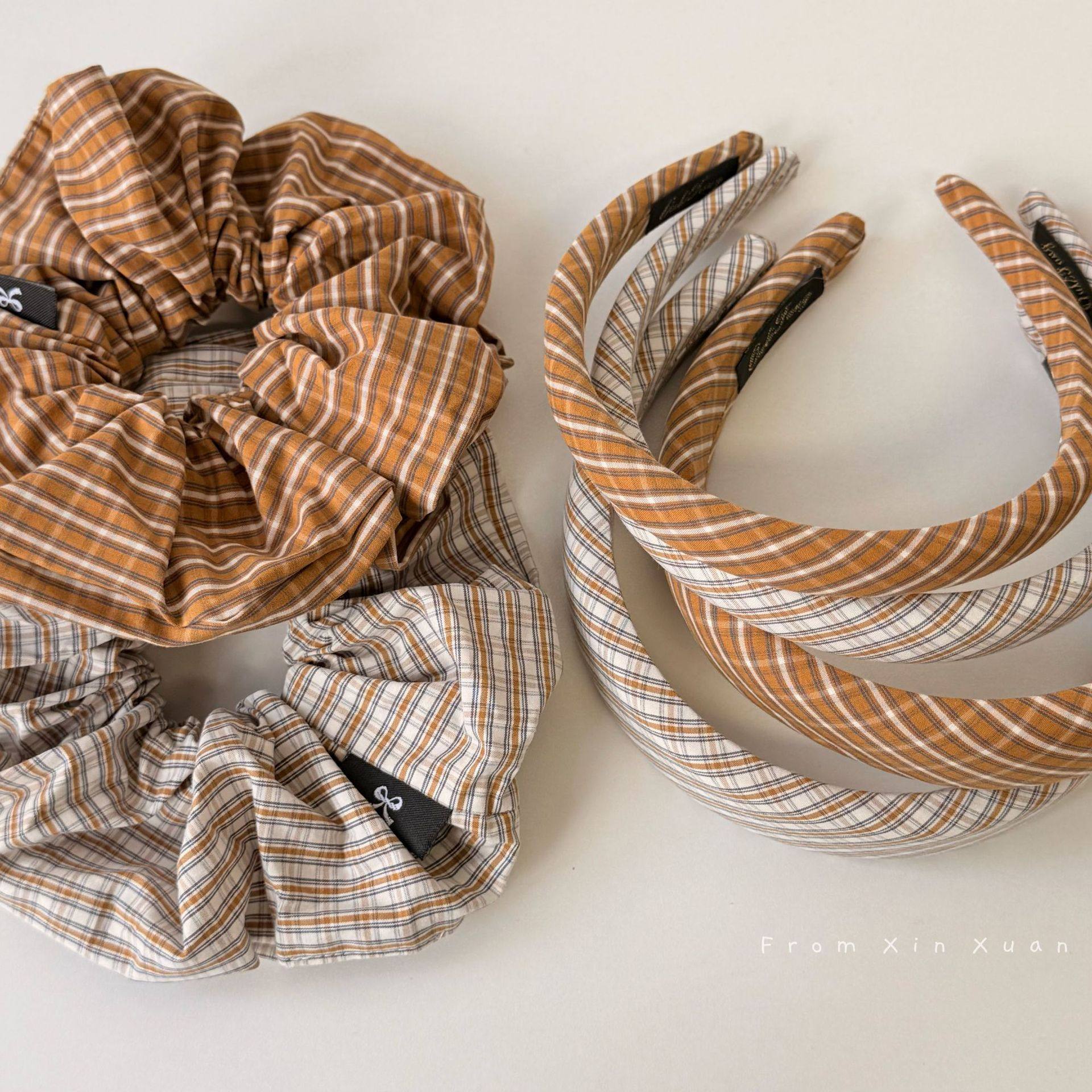 韩系简约格纹大肠发圈扎头发绳学院风丸子头绳皮筋百搭发箍发饰