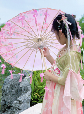 小号儿童花瓣流苏伞女舞蹈演出汉服道具装饰摄影伞旗袍汉服油纸伞