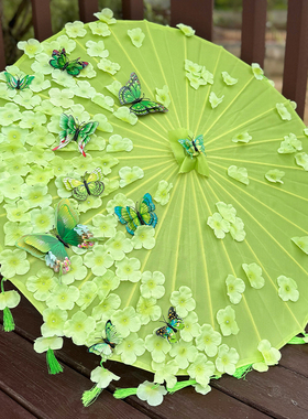 设计COS动漫高端流苏蝴蝶伞汉服摄影伞草绿花纯手工制作