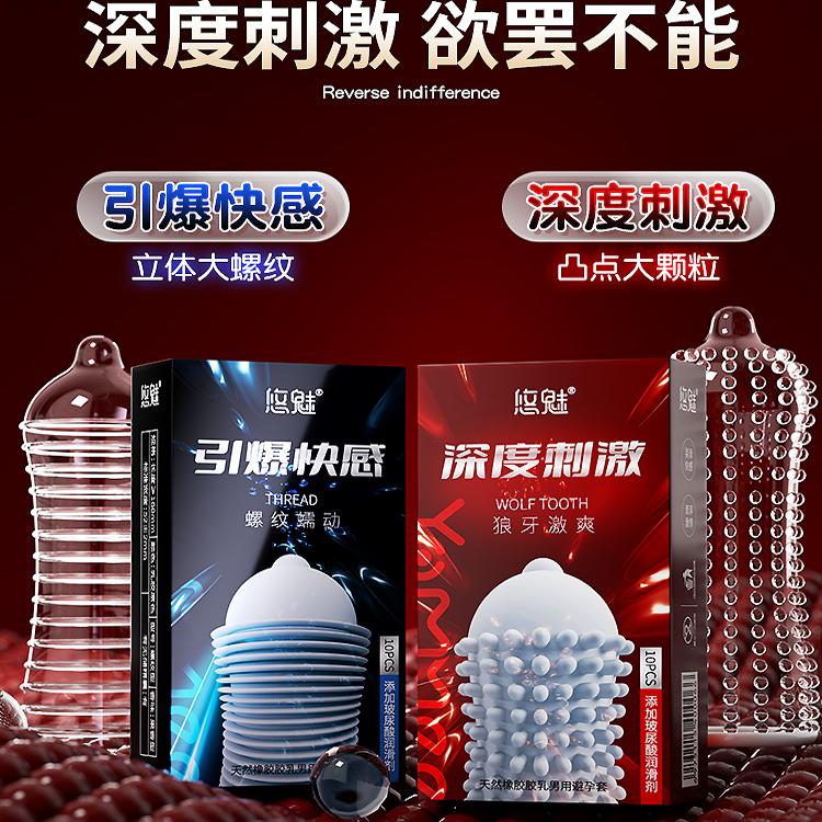 悠魅避孕套深度刺激360环绕螺纹大颗粒10只装狼牙套刺激+延时湿巾