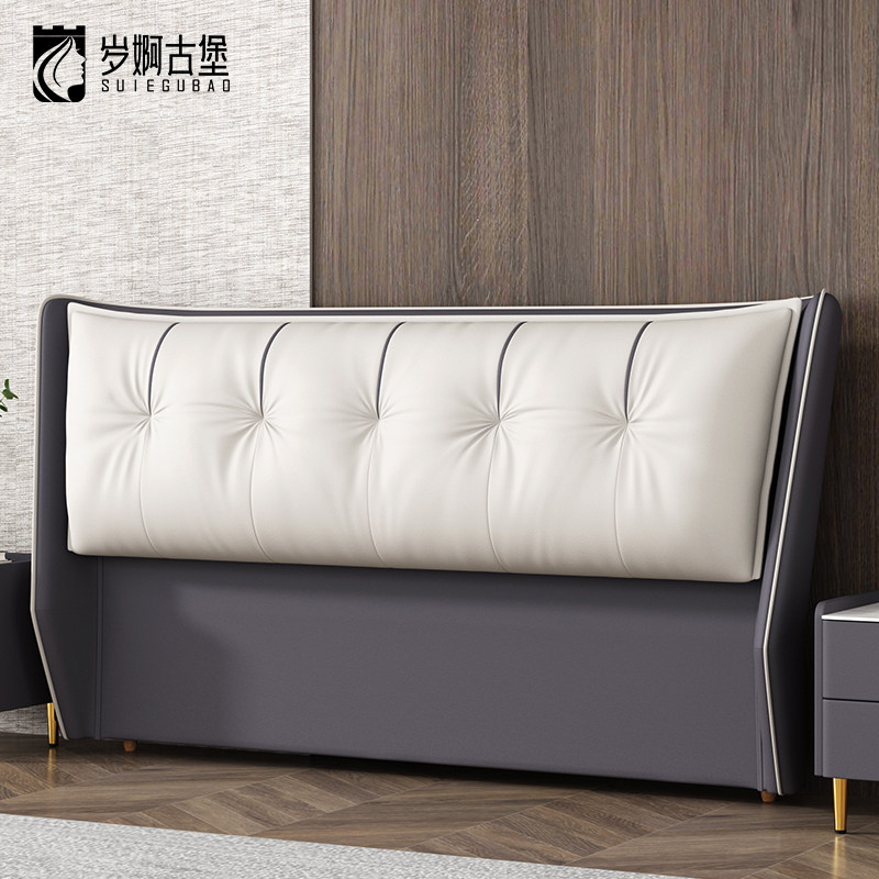 岁婀古堡新款佩斯床头进口头层牛皮真皮实木软包靠背现代简约单买