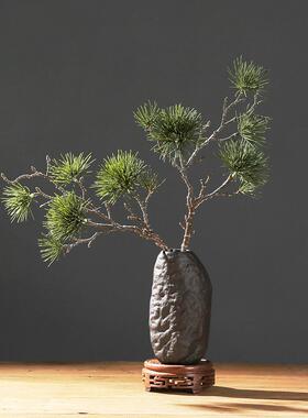 彷真中式迎客松盆景摆件禅意陶瓷花瓶套装客厅酒店餐桌桌面松树