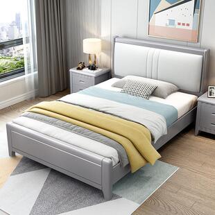 现代简约单人软包靠背实木床1.2米一米八抽屉气压抽屉储物高箱床