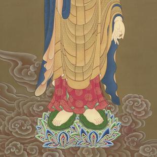 夏荆山西方三圣阿弥陀佛像书画真迹高清原大微喷仿古国画挂轴装饰