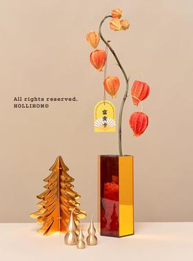 硕果富贵 灯笼果金黄发财花瓶仿真花摆件 开业珠宝店橱窗岛台装饰