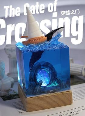 穿越之门文创树脂生日礼物海洋鲸鱼usb情侣小夜灯家居饰品摆件灯