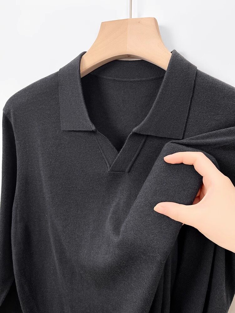 细腻山羊绒！气质海鸥领！针织polo衫男长袖秋季休闲亲肤薄款t恤