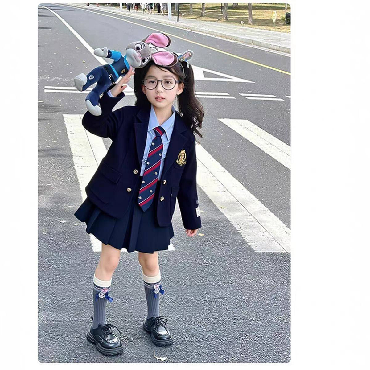 女童园服校服学院风演出服春秋儿童西装外套jk衬衫裙子三件套班服