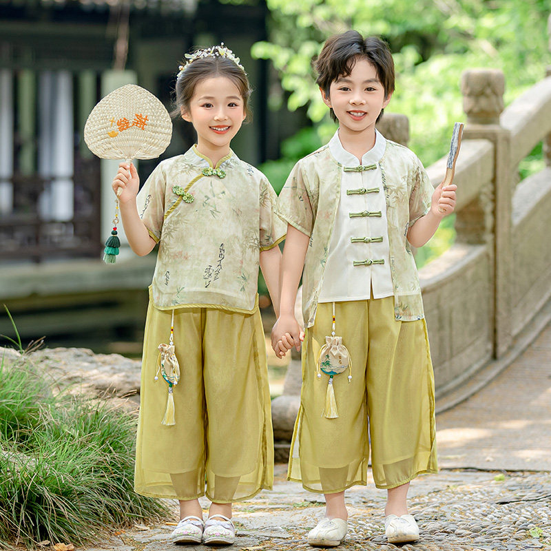 男女童夏季儿童中国风套装中大童唐装汉服幼儿园复古民族风童装