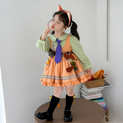 女童疯狂动物城朱迪连衣裙演出服春秋女童兔子警官cos服装尼克裙