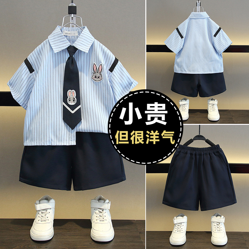 六一儿童兔子警官演出服夏季男童短袖衬衫女童jk百褶裙学院风套装