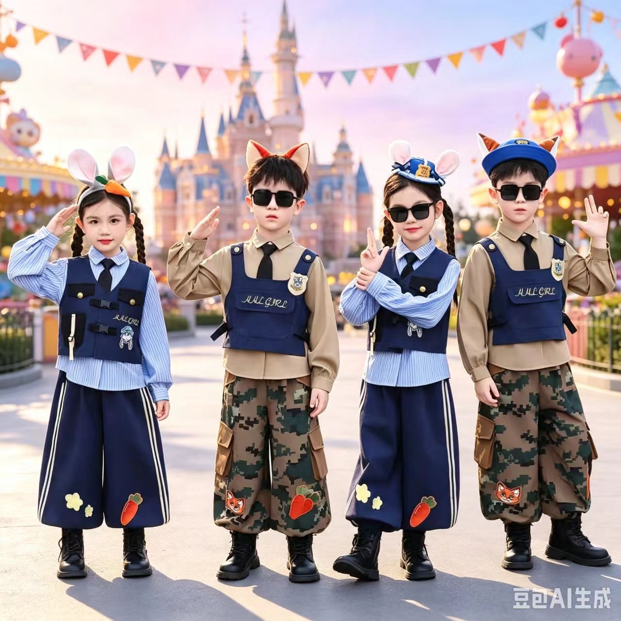 男童套装疯狂动物城尼克狐狸演出服秋季女童兔子警官儿童cos服装
