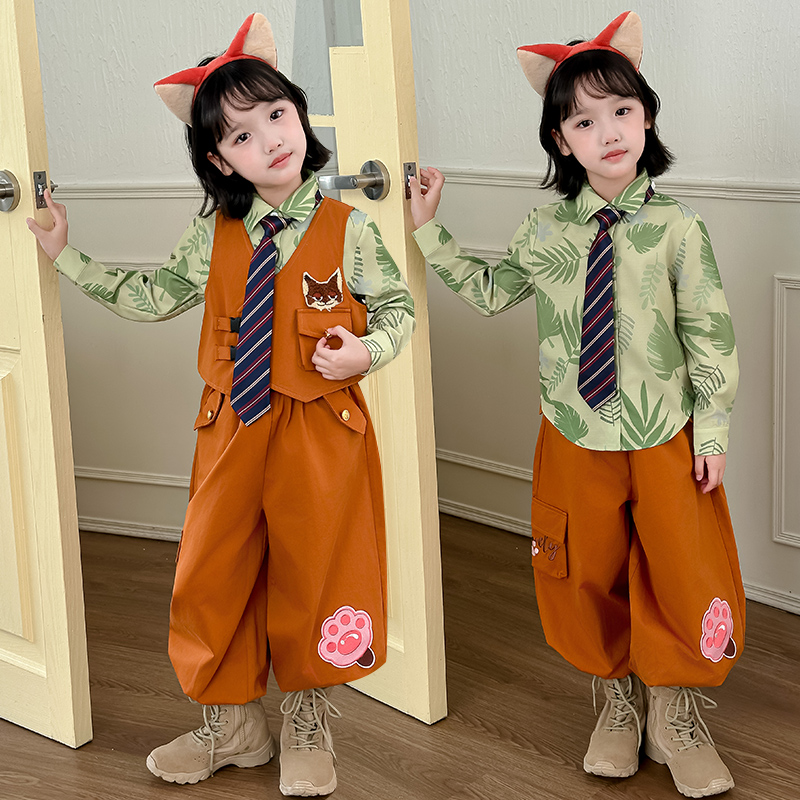 男童套装疯狂动物城尼克狐狸演出服秋季女童兔子警官儿童cos服装