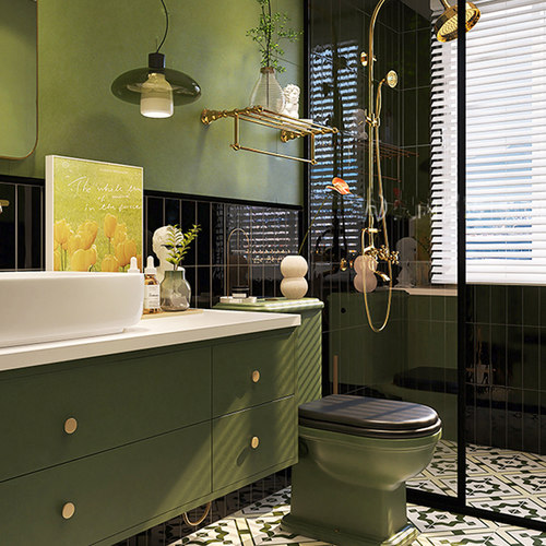 自粘复古法式牛油果色浴室墙贴