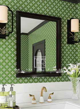 美式复古卫生间小碎花绿色自粘墙纸防水防潮浴室墙面壁纸厨房墙贴