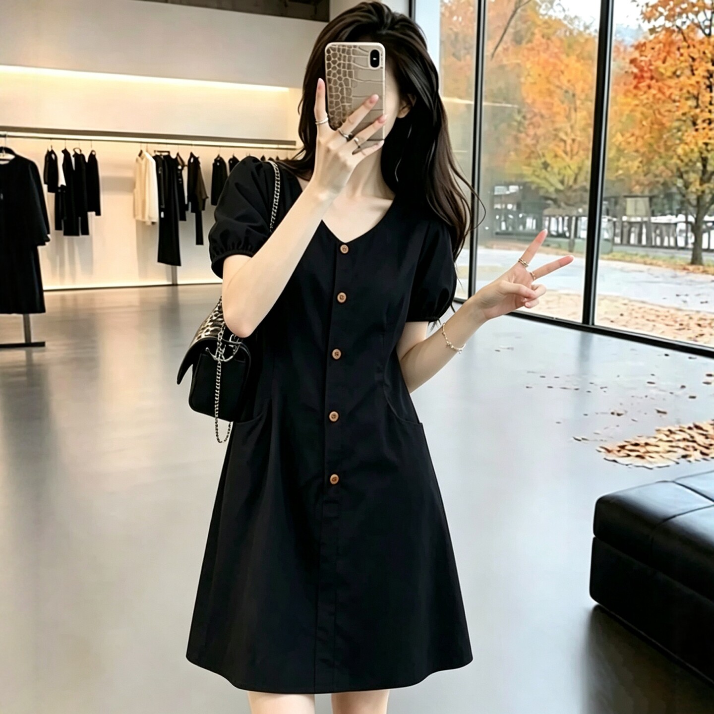 法式赫本风黑色连衣裙女