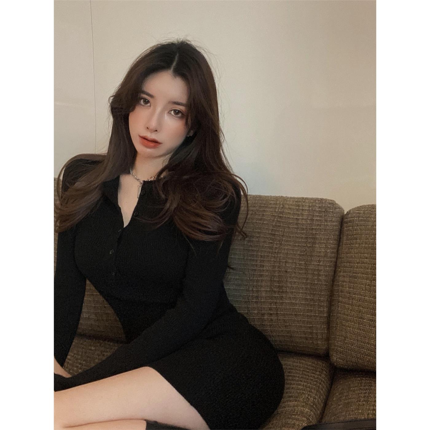 大尺码胖妹妹黑色长袖针