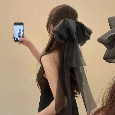 在逃公主发饰超仙气质发夹大蝴蝶结头饰后脑勺弹簧夹长款飘带发卡