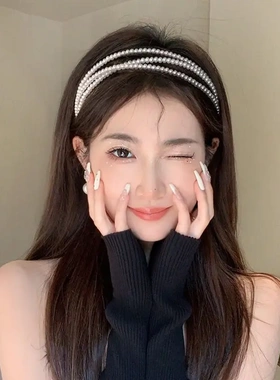 儿童编发丝巾碎花飘带发箍一体发绳女童珍珠头箍马尾绑发头绳发捆