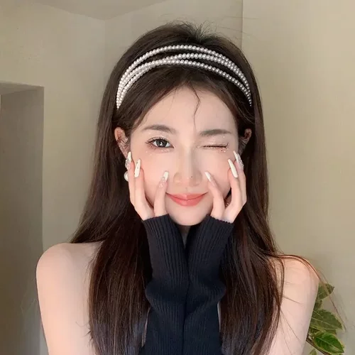 儿童编发丝巾碎花飘带发箍一体发绳女童珍珠头箍马尾绑发头绳发捆