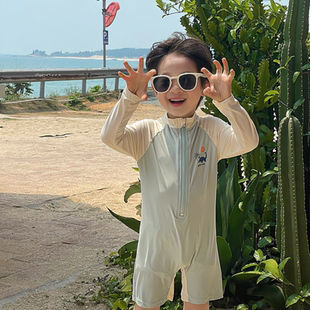 宝宝沙滩弹力游泳衣 防晒速干泳装 儿童泳衣男女童2025新款 连体长袖