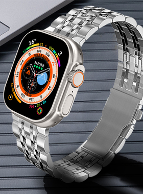 maenwvo适用苹果手表表带iwatchultra表带不锈钢金属se45mm钢带新款s8s7表链高级运动男applewatchultra表带