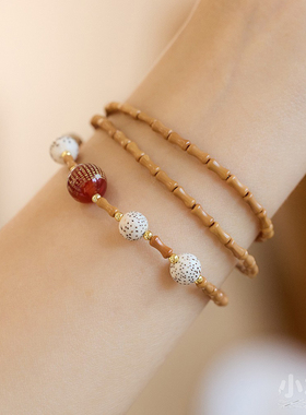 寺庙同款楠红一梦竹节橄榄核手链