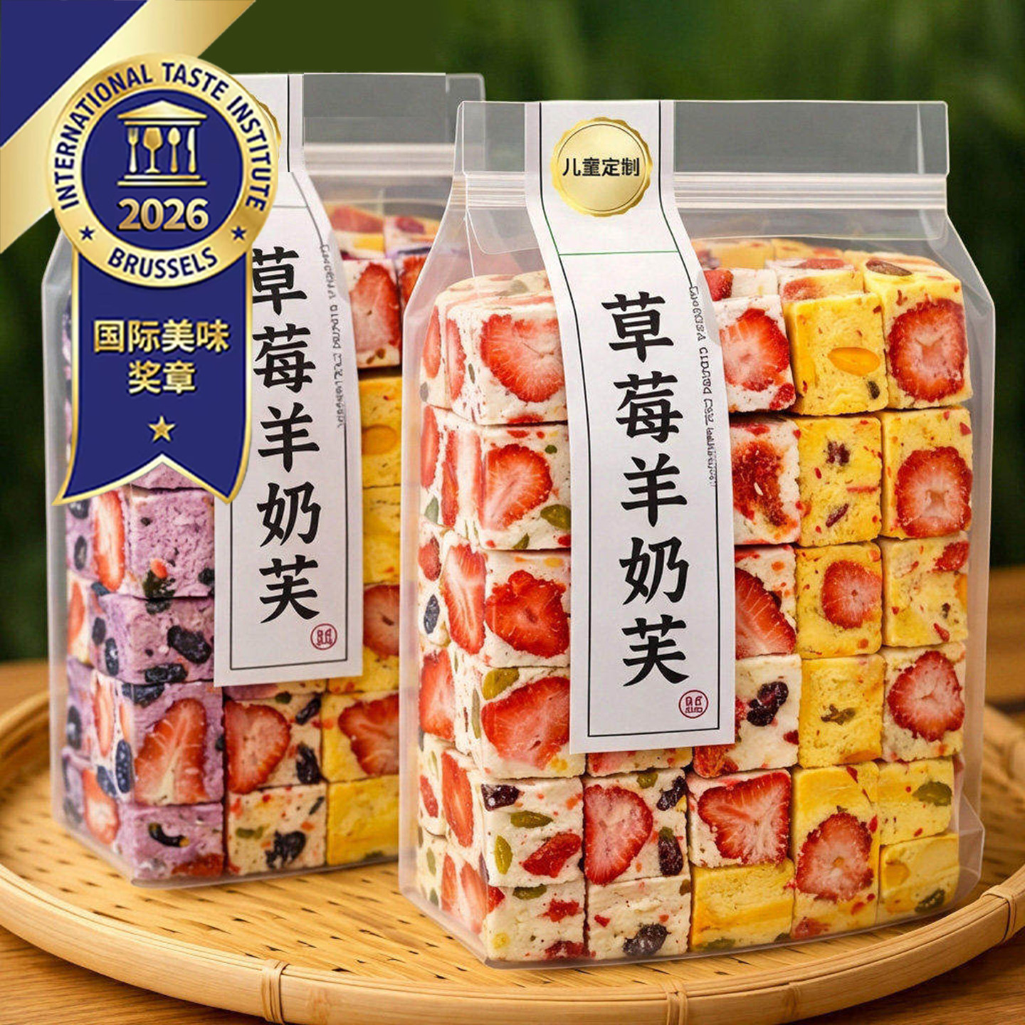 儿童草莓羊奶芙正品官方旗舰店低糖拉丝长条手工网红糕点独立包装