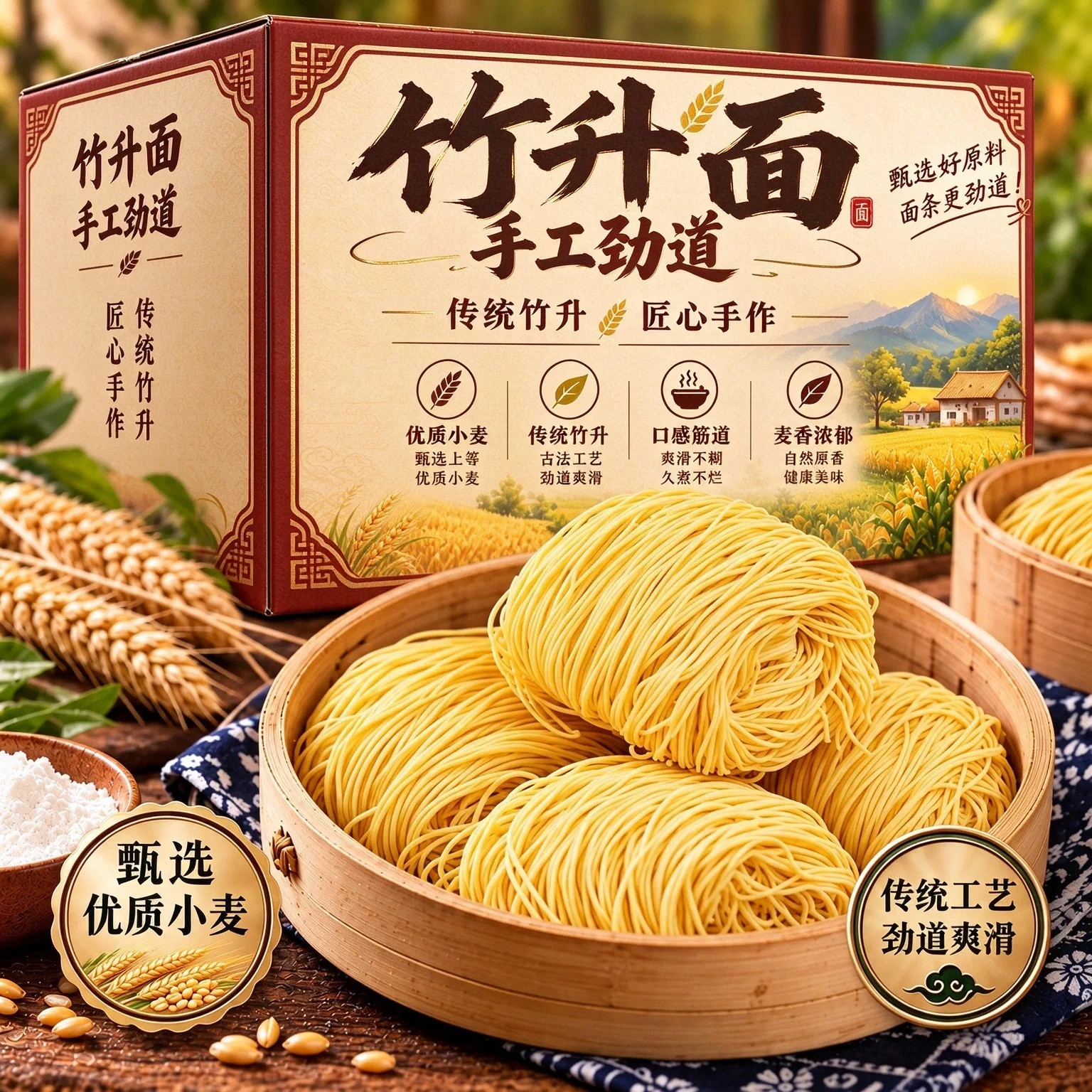 手工鸡蛋竹升面细云吞面2026新货广式港式面条炒挂面独立包装早餐